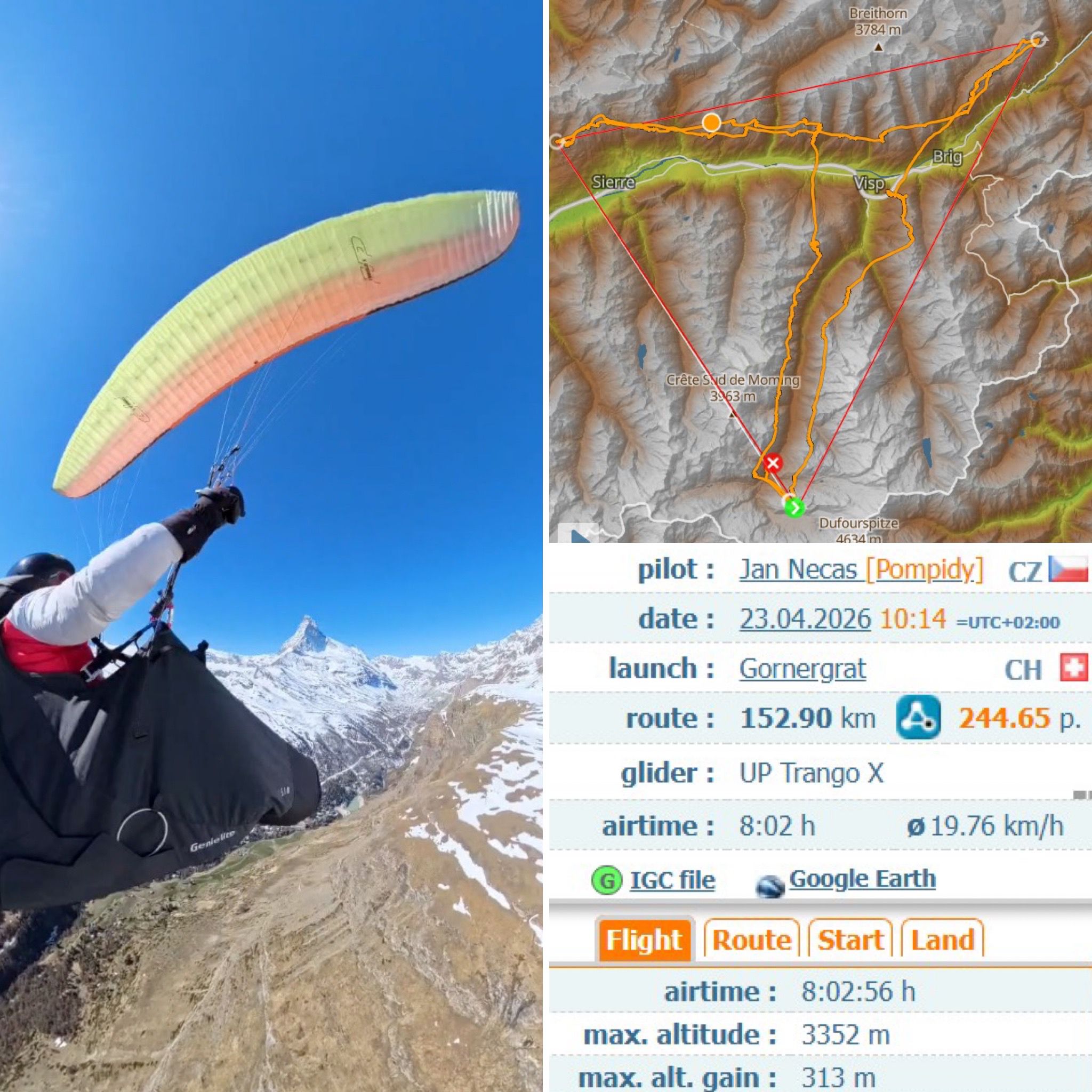 152 km with the TRANGO X (EN/LTF C) in Switzerland